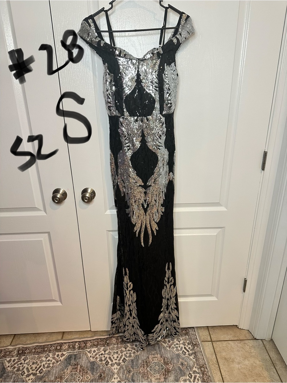 Black & Silver Sequin Off-Shoulder Evening Gown
